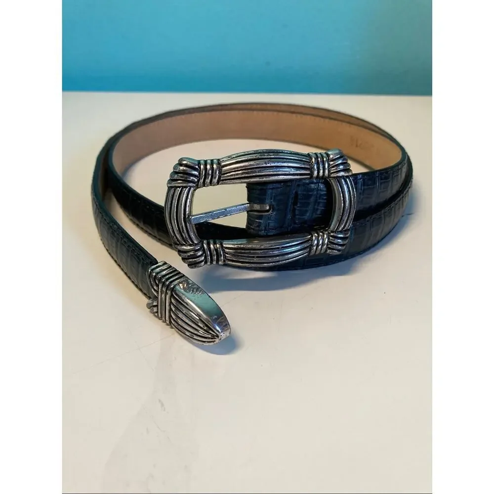 Vintage Brighton Belt Women’s Size M Dark Gray Mock Croc Silver Tone Hardware
